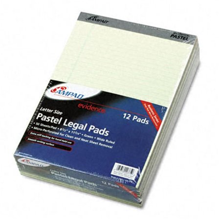 AMPAD Ampad 20375 Evidence Pastels Pads  Lgl/Wide Rule  Ltr  Green Tint  12 50-Sheet Pads/pk 20375